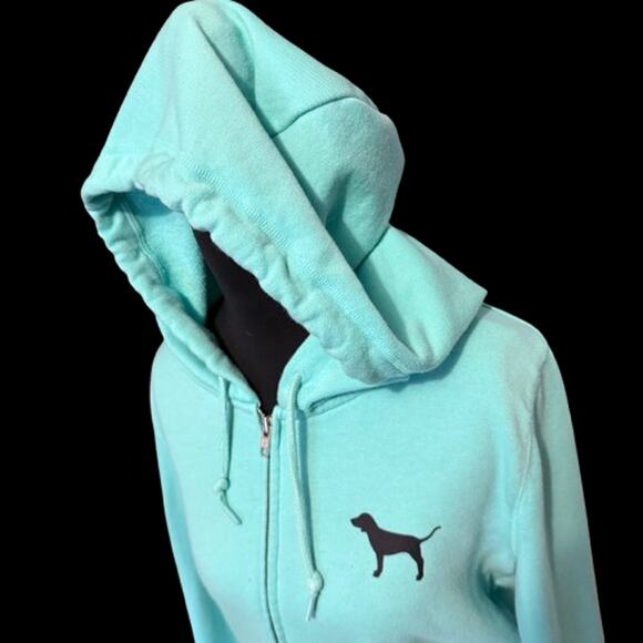 VS PINK Mint Leopard Trim Full Zip Hoodie Woman's Sz Large - Picture 6 of 8